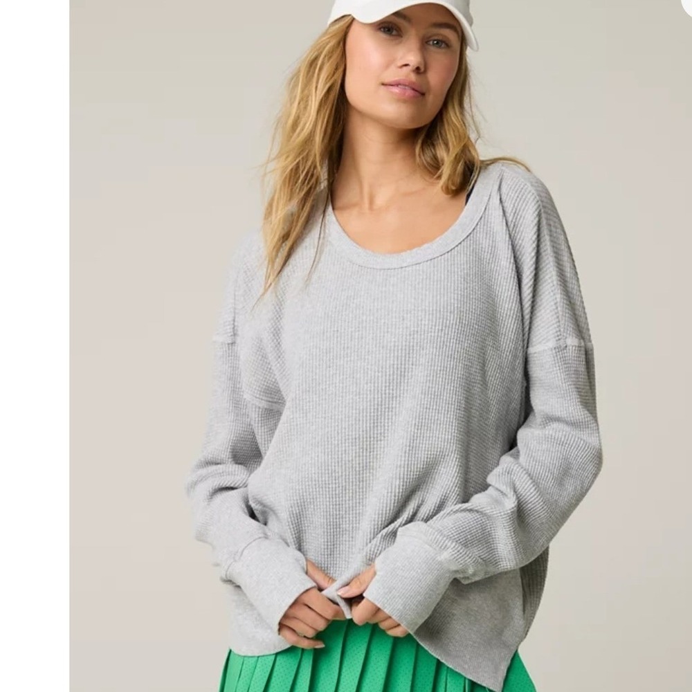 OFFLINE by Aerie Wow Waffle Knit Oversized Top XL Long Sleeves Thumbholes Gray - Picture 3 of 14